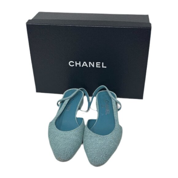 CHANEL - Blue Denim Slingbacks - size 38.5 - Picture 2 of 6